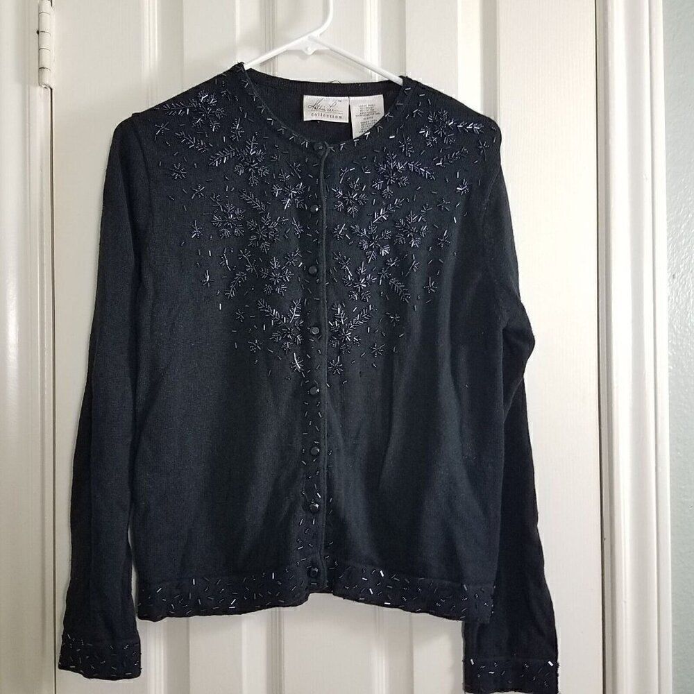 Kathie Lee Collection S Elegant Cardigan Black Be… - image 7